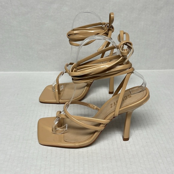 Schutz lily patent leather Nude Lace-Up toe strap Heels Strappy square Toe Sz 7 - Picture 9 of 16